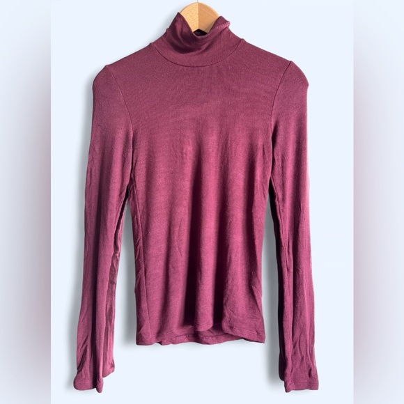 Wilfred Aritiza Women's Burgundy Ribbed Minimalist Only Turtleneck Top Small - Picture 3 of 16
